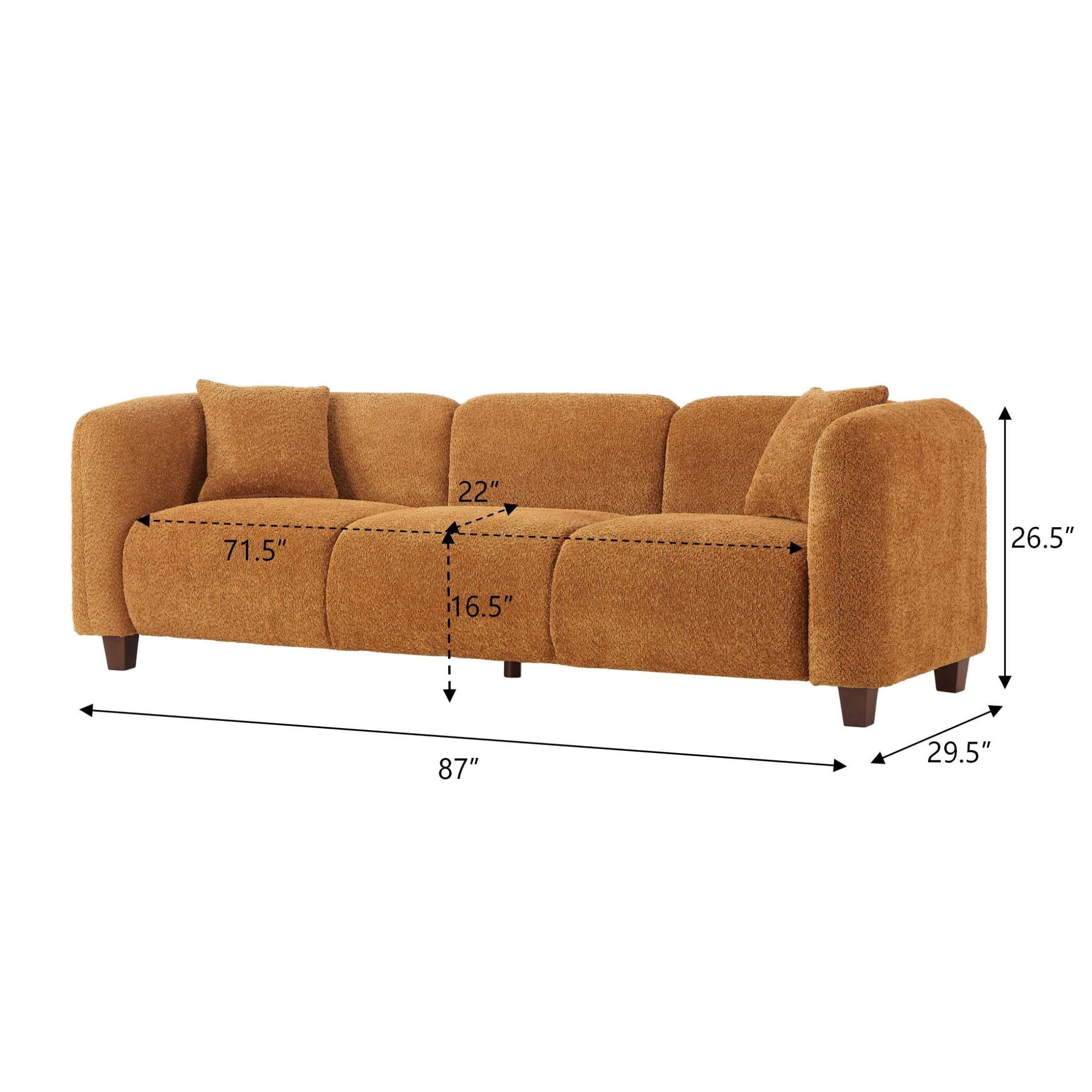 Christopher Knight Home 87" Modern Upholstered Sofa, Oversized 3-Seater Couch with Pillows, Amber