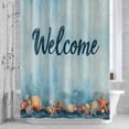 thumbnail image 2 of Summer Ocean Bathroom Shower Curtain, Starfish Shell Welcome Text Linen Texture Waterproof Washable Soft Bath Curtain for Bathtub Decor with 12 Hooks&Grommet, 48x72 Inch, 2 of 9