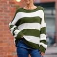 thumbnail image 2 of UJNDER Casual Loose Fit Crew Neck Sweater for Women Fringed Striped Design Pullover Green L, 2 of 5