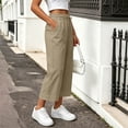thumbnail image 4 of Njagoc3 Linen Capris for Women Elastic Waisted Drawstring Capri Pants with Pockets Side Button Casual Summer Cropped Pants, 4 of 6