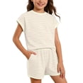 thumbnail image 2 of Lullu Girls Striped Short Sleeve T Shirt Shorts Set Casual Outfits, White, Sizes 6-14, 2 of 3