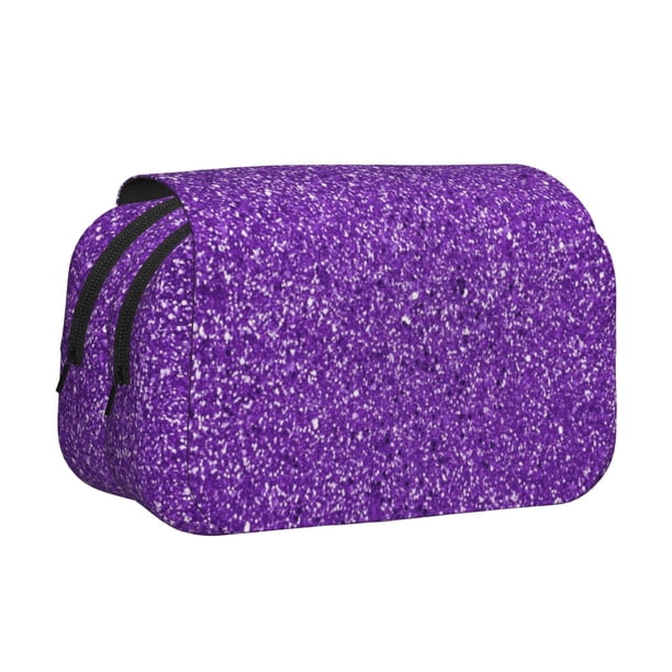 Disketp Glitter Purple Estuche de Lápices de Doble Capa con Tapa Abatible y Cremallera, Organizador Escolar para Adolescentes y Adultos