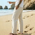 thumbnail image 7 of Straight Leg Pants for Men Elastic Waist Solid Color Relaxed Fit Long Pants for Beach for Travel & Lounging, 7 of 7