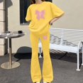 thumbnail image 5 of UACY Girls 2 Piece Casual Outfit Set - Butterfly Print T Shirt and Flare Pants, Soft Everyday Clothing for Kids (Yellow, 9-10 Years), 5 of 5