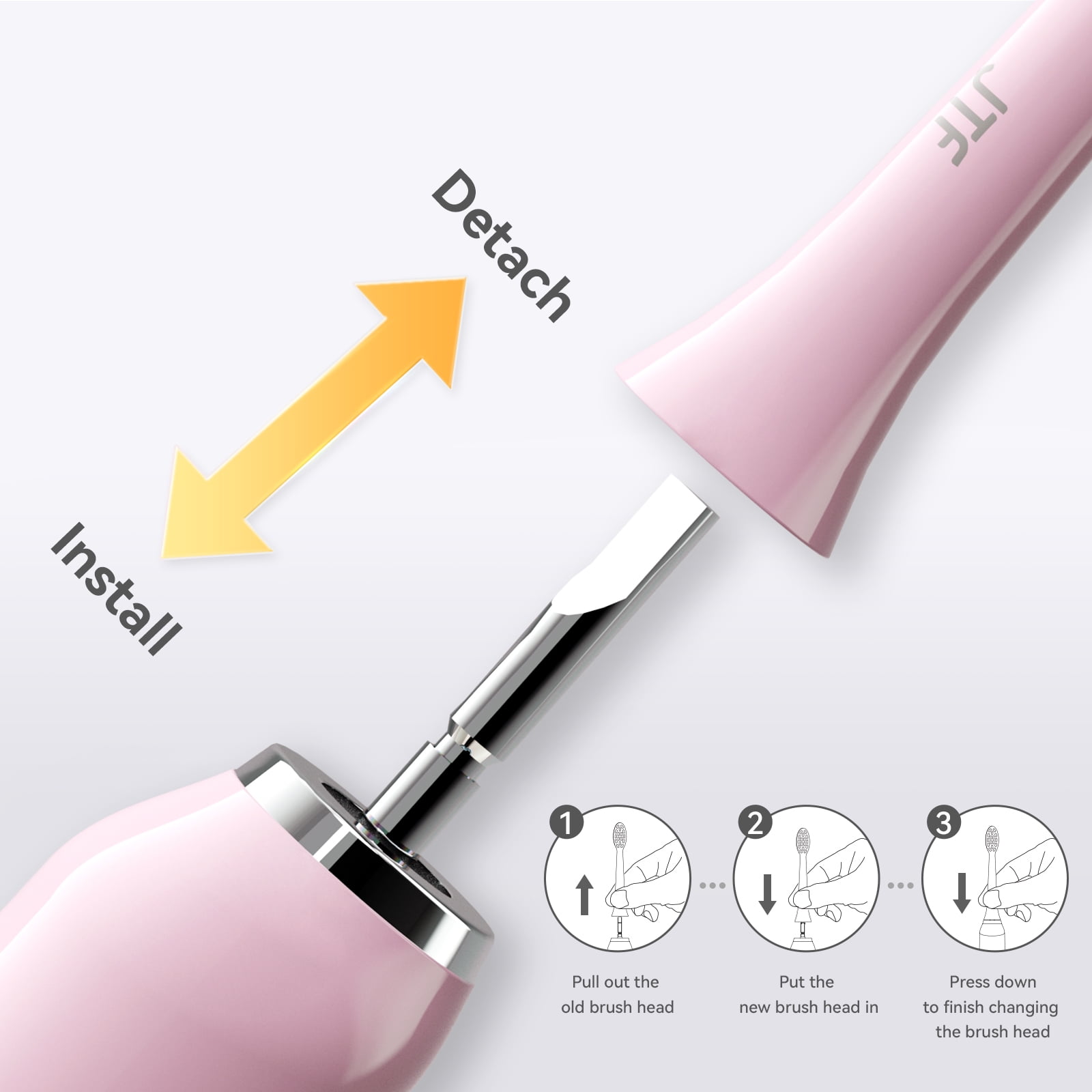 JTF Sonic Smart Toothbrush Genuine Standard Brush Heads, 4 Pack, Pink, P200