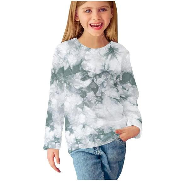 Girls Long Sleeve Tops Size 6x Cotton Crew Neck Tie Dye Kids Sweatshirt 3-13 Years Old Girl Graphic Tees, White, 4 Years