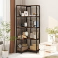 thumbnail image 5 of Corner Bookshelf, 5 Tier Industrial Style Design Corner Shelf with Metal Frame and Open Shelves for Living Room, Bedroom, Study, Flamed Color, 5 of 9