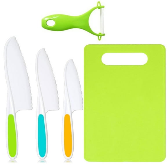 5Pcs Kids Knife Set,Kitchen Tools,Kids Safe Kitchen Cooking for Toddlers'Real Cooking,Baking Knife Set with Peeler,Cutting Board for Sandwich,Fruit