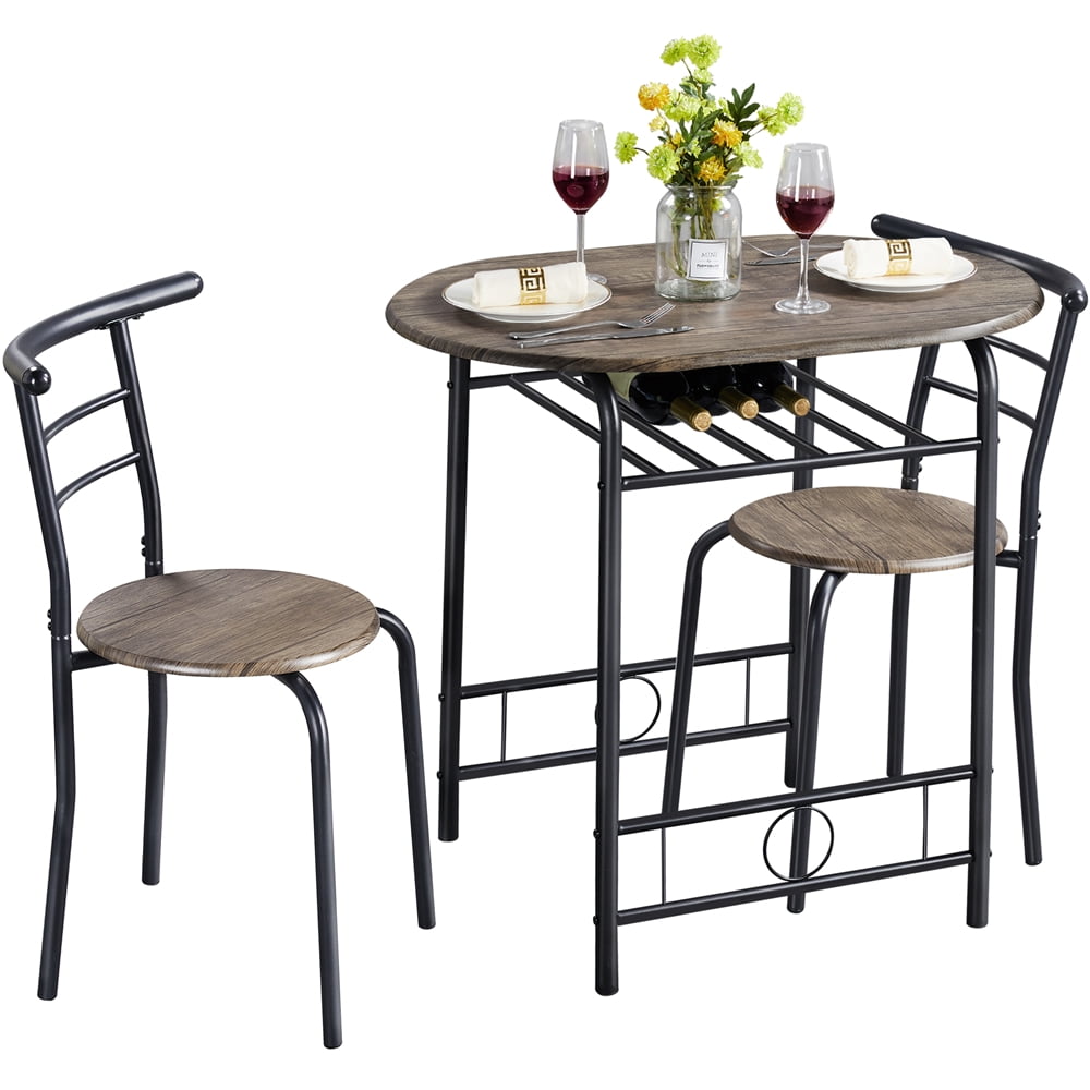 Renwick 3 Pieces Round Dining Table Set Storage Rack, Drift Brown
