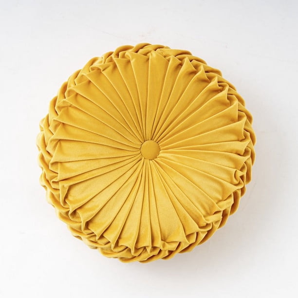 Zhuge Cojines de terciopelo plisados redondos con forma de calabaza para sofá, cojín relleno para el suelo, para el hogar, sofá, silla, cama, decoración de coche (azul marino)