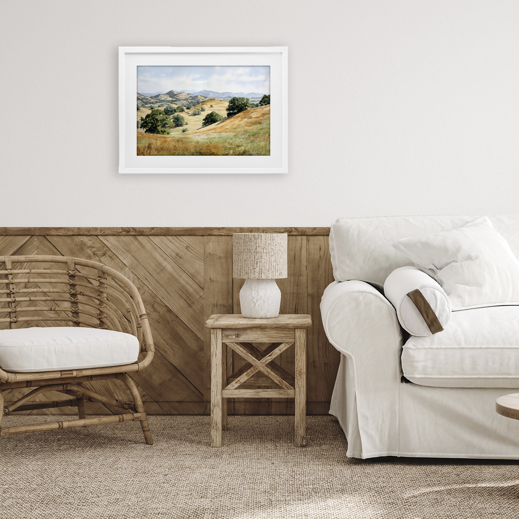 Stupell Industries Idyllic Mountains and Trees White Framed Print Under Glass, design by Petal Prints Design