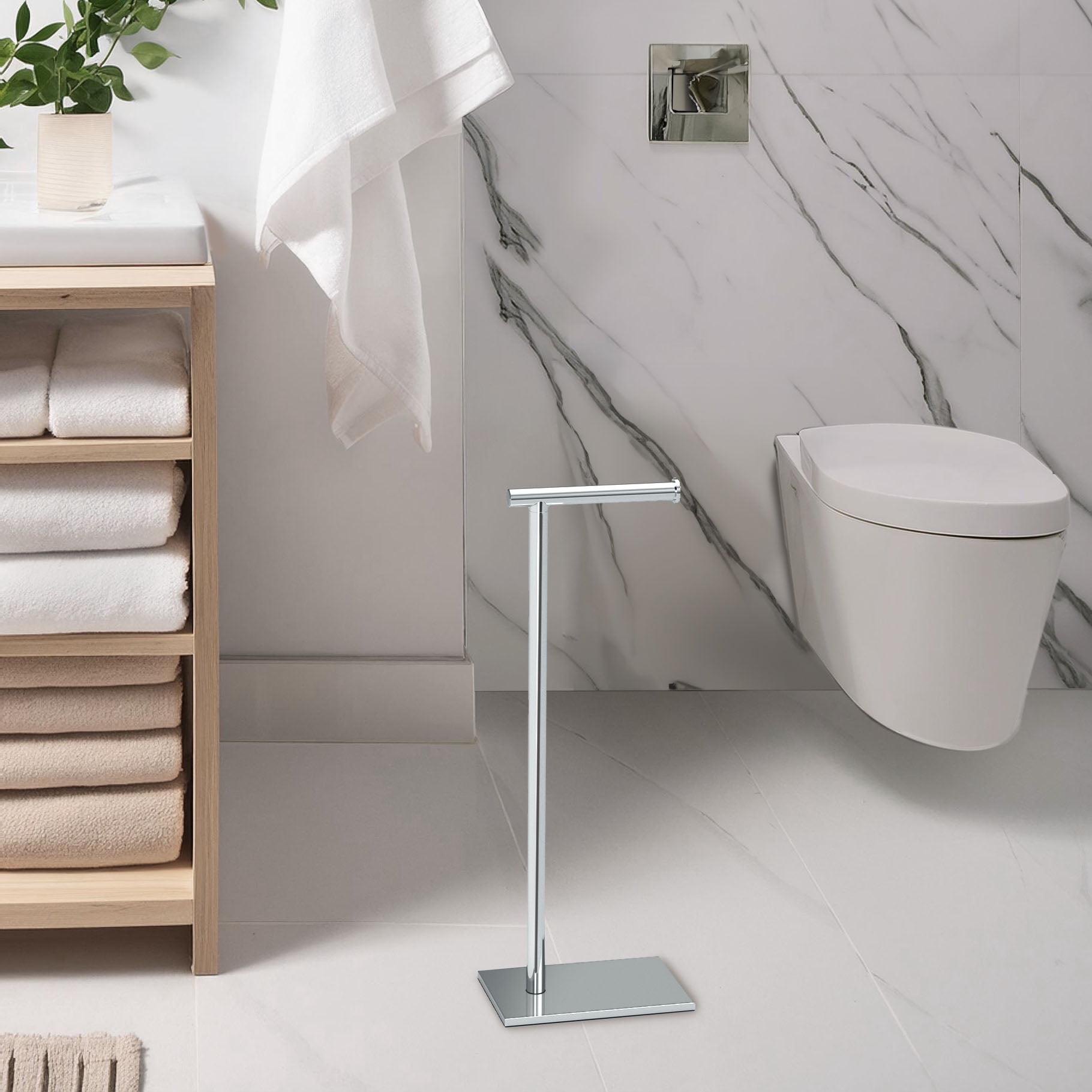 Gatco 1431C Square Freestanding Toilet Paper Holder, Chrome
