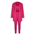 thumbnail image 3 of Innerwin Cardigan Outfit Set Open Front Women Fuzzy 3 Piece Sweatsuit Sleep Solid Color Regular Lounge Sets Rose Red S, 3 of 7