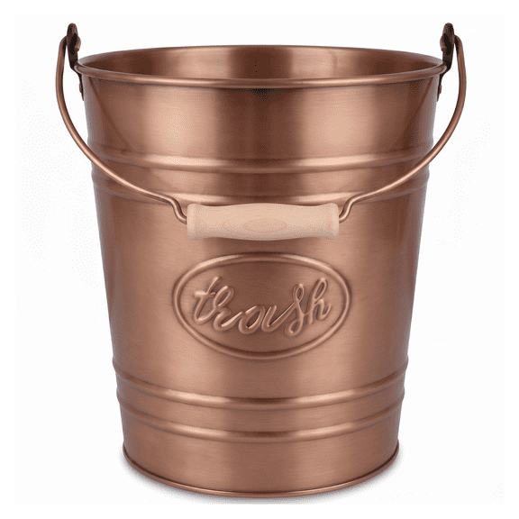 Autumn Alley Farmhouse Bathroom Trash Can - Copper Trash Can Bucket with Wooden Handle for Rustic Bathroom, Farmhouse Kitchen, Country Home Décor, 7 Liter, Copper
