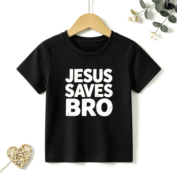 Boys Graphic T Shirt Jesus Saves Quote Short Sleeve Tee Faith Religious Message Style 100% Cotton Soft Kids Tops 4-13Y