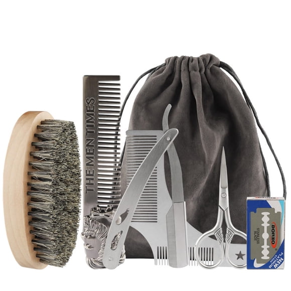 QKIIINQ 16pcs Set de Cepillo para Barba, Kit Cuidado de Barba para Hombre, Incluye Navaja Afeitar, Cepillo Barba, Barba Tijeras, Peine Barba, Peine de ángulo recto, Regalos Perfecto para Ho