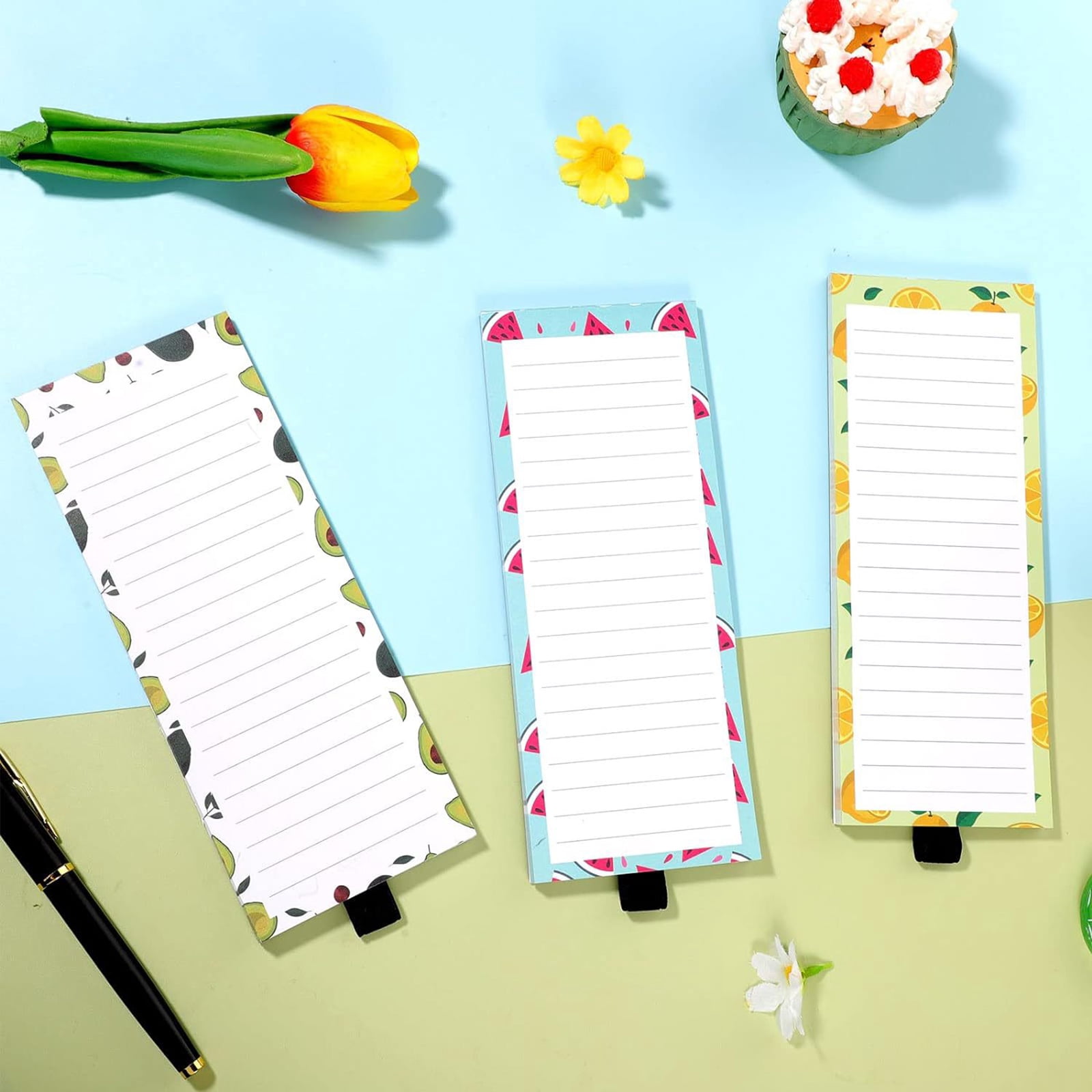 Magnet Notepads, 3x8Inch Fridge Magnet Shopping List Note Pad with Elastic Pen Holder, Fridge Grocery List Notepads