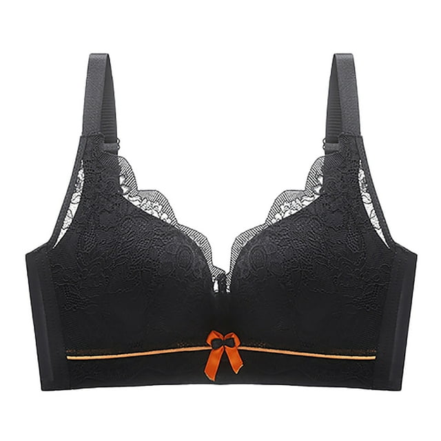 Gibobby Sujetadores deportivos para mujer Ropa interior de de encaje de color contrastante para mujer Sujetador de pecho pequeño para mostrar el pecho grande(Negro,32/70AB)