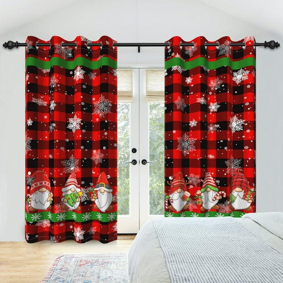 Nanqianyi Christmas Snowflakes Red Plaid Blackout Curtains 42"W x 84"L, Living Room Grommet Rod Pocket, 2 Panels