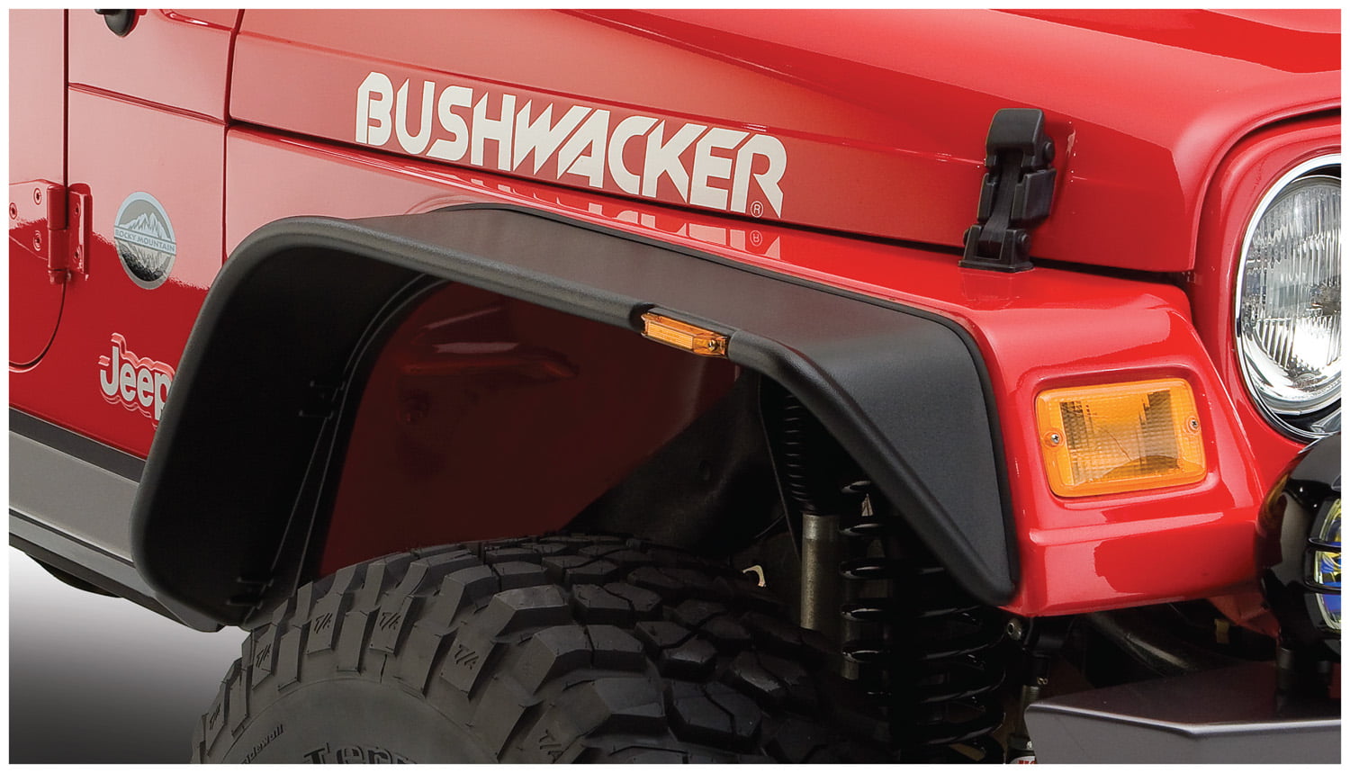Bushwacker 10055-07 Black Jeep Flat Style Textured Finish Front Fender  Flares for 1997-2006 Jeep Wrangler TJ 