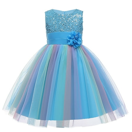 

Scyoekwg Toddler Girls Dresses Clearance Kids Girls Floral Princess Bridesmaid Pageant Gown Birthday Party Wedding Dress Blue 5-6 Years