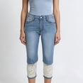 thumbnail image 2 of QURATI Women's Light Wash Denim with Lace Cuffs | Slim Fit Cropped Jeans Womens Bottoms Blue XXXXL, 2 of 9