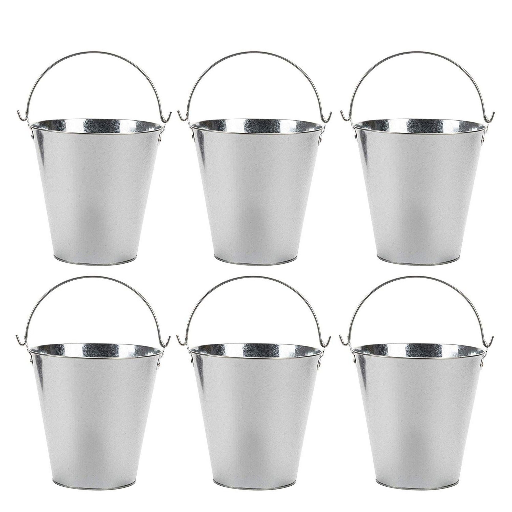 6 Pack Steel Galvanized Ice Buckets with Handle for Beer, Drinks
