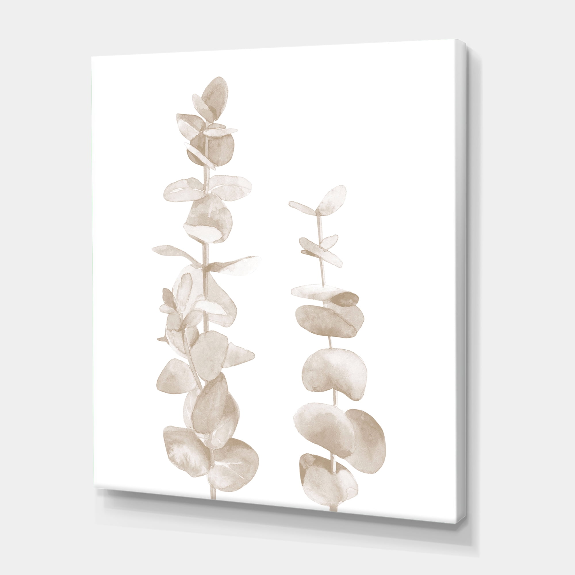 Grey Eucalyptus Branches On White 8 in x 12 in Painting Canvas Art Print, by Designart