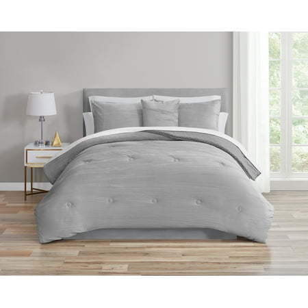 Mainstays 11-Piece Bed in a Bag Comforter Set with Sheets, Gray Crushed Velvet, King, Unisex