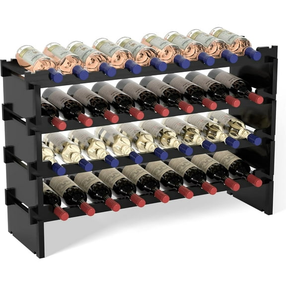 Wine Rack Freestanding Floor - 36 Bottle Wooden Stackable Wine Storage Holder for Cabinet, Bar, Pantry and Cellar 33.5 inch Wide(Black)