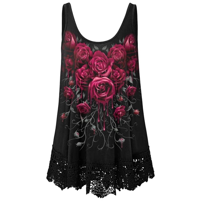 Womens Tops Clairance Moins de 10 $ Tendances Femmes Été Col Rond Manches Courtes Impression Blouses Lâches Tops Rouge XXXL