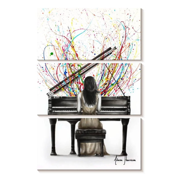 Elephant Stock Grand Piano Solo Wall Art - Vertical Multi Panel Canvas - Living Room Wall Decor - Music Multi Panel - White And Gray Decor By Ashvin Harrison - 14" x 23"