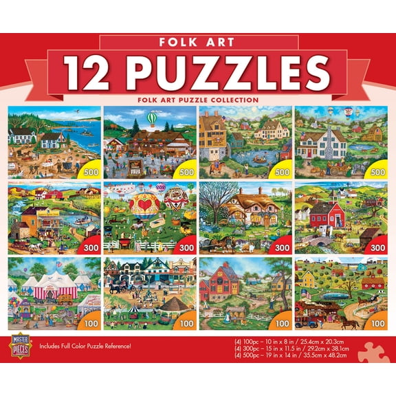 MasterPieces 12 Pack Jigsaw Puzzles - Folk Art 12-Pack Bundle