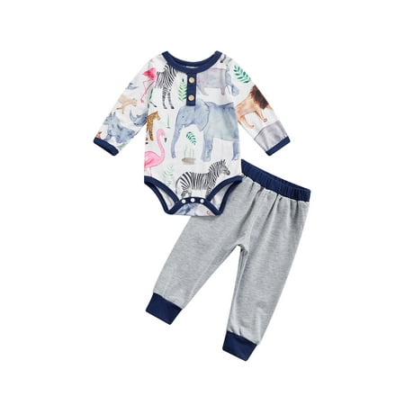 

Binpure Baby Pants Suit Animal/Sticky Strokes Printed Jumpsuit Trousers