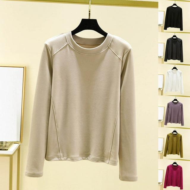 NJDVHB Undershirt pour Femmes, Hauts pour Femmes Tendance, Pyjamas en Flanelle Chemises de Nuit pour Femmes Hiver Chaud Manches Longues Unies Col Rond Blouses de Maison, Gris Foncé, TG