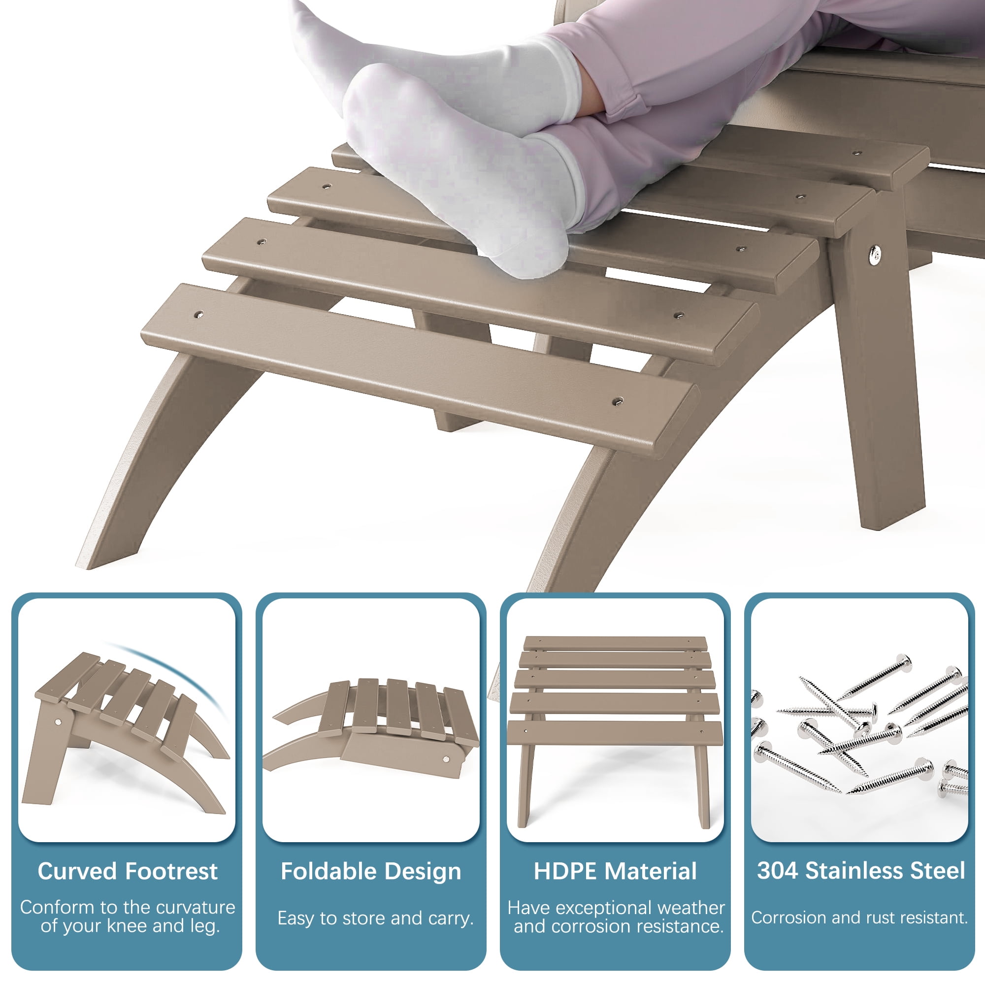 FOOWIN Folding Adirondack Ottomans Set of 4 for Adirondack Chair, Brown
