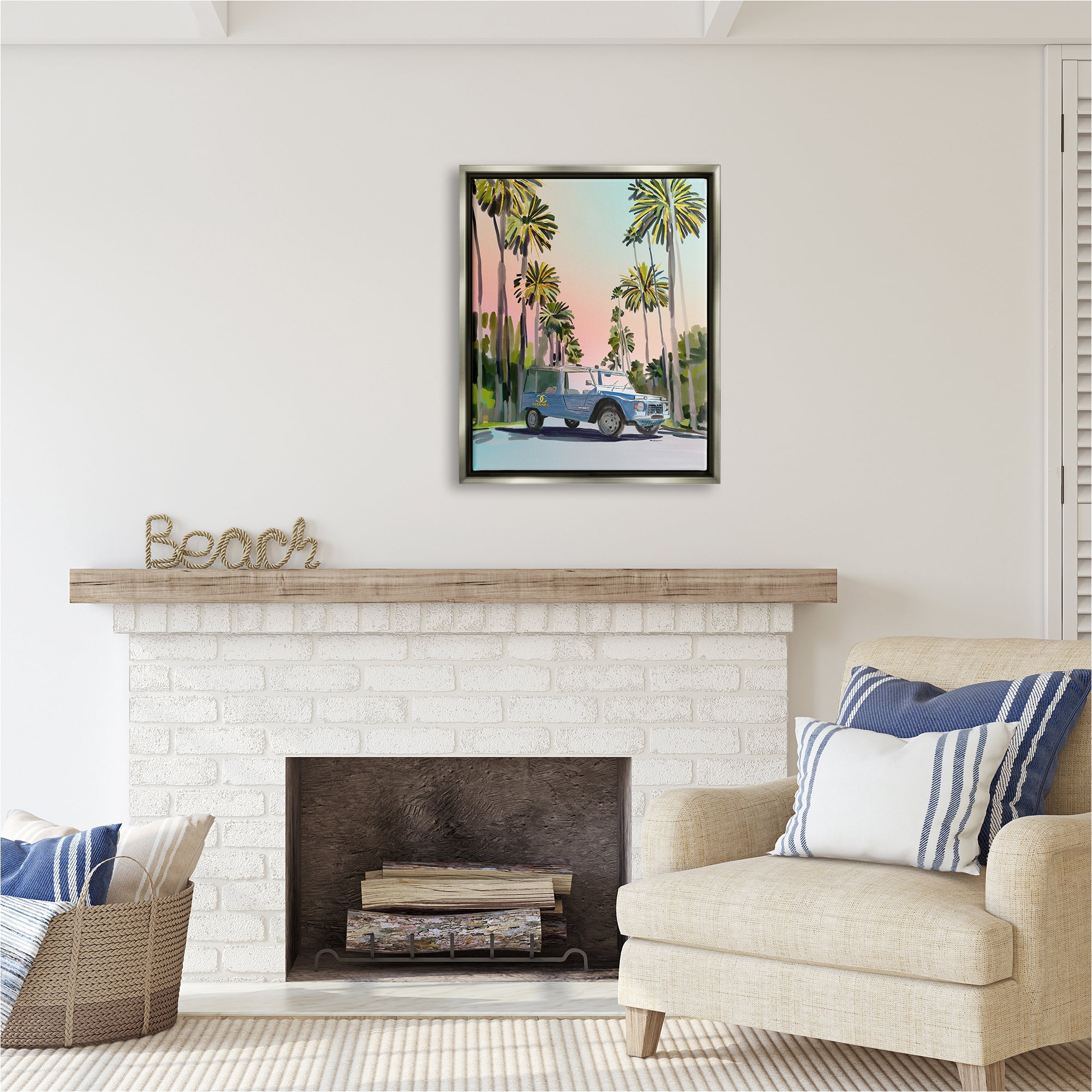 Stupell Industries Glam Tropical Truck Transportation Painting Gray Floater Framed Canvas Art Print Wall Art, 25 x 31