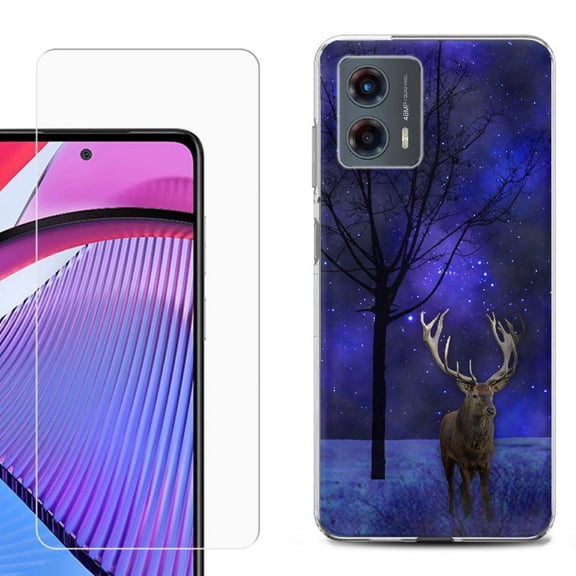 OneToughShield ® Compatible with Motorola Moto G 5G 2023, Shockproof Phone Case, with Tempered Glass Screen Protector - Midnight Deer