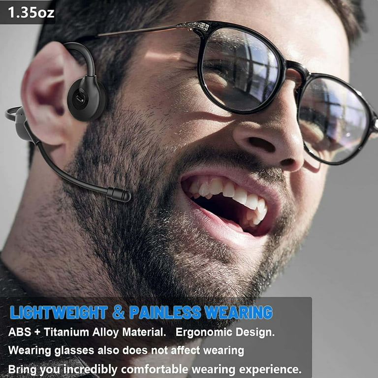 Wireless Bone Conduction Headphones with Microphone Bluetooth 5.3 Open Ear Headset with Mic ENC Noise Cancelling Boom Microphone for Office