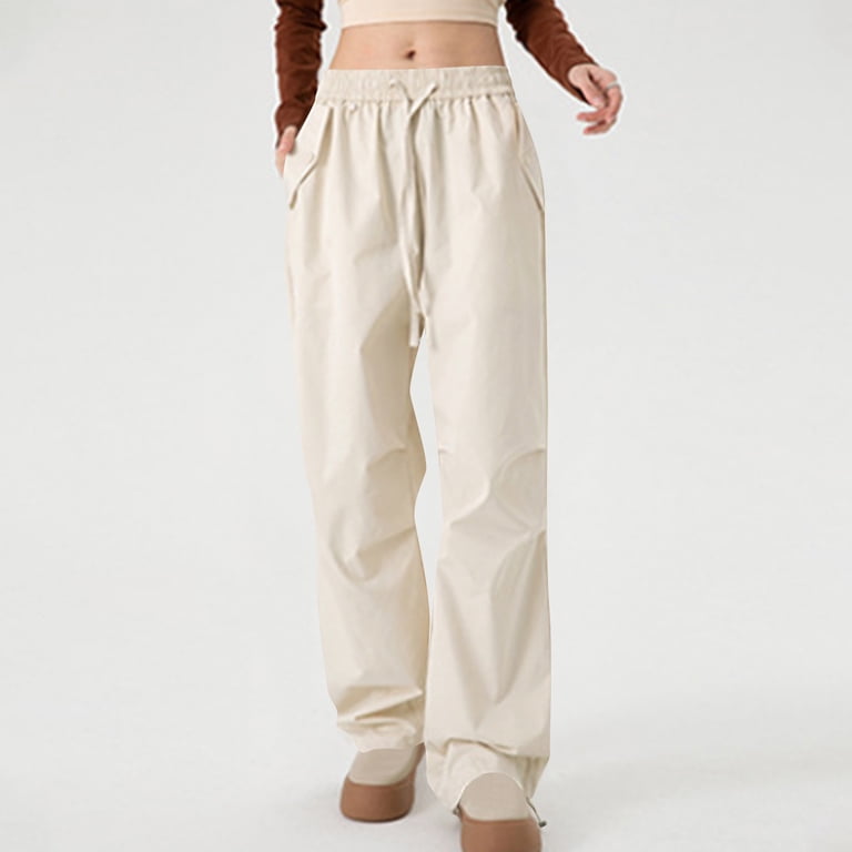 The sisikui PARACHUTE PANTS / CREAM Sサイズ Oplxuo Womens Cargo Pants Elastic Waist Wide Leg Parachute Pants