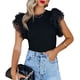thumbnail image 1 of Camiseta de manga corta para mujer, cuello redondo, corte ajustado, costura de encaje, Top de verano para citas, compras, negro, L, 1 of 5