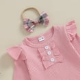 thumbnail image 5 of Okbabeha Baby Girl Christmas Outfit 0 3 6 9 12 18 24Months Ruffle Romper Onesie+Plaid Overall Skirt Dress Headband Clothes Set, 5 of 7
