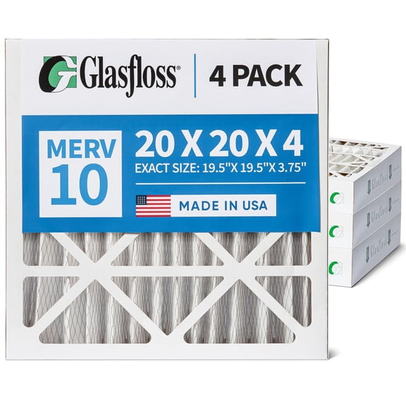 Glasfloss ZL 20x20x4 MERV 10 Pleated AC Furnace Air Filters. Box of 4. Exact Size: 19-1/2 x 19-1/2 x 3-3/4