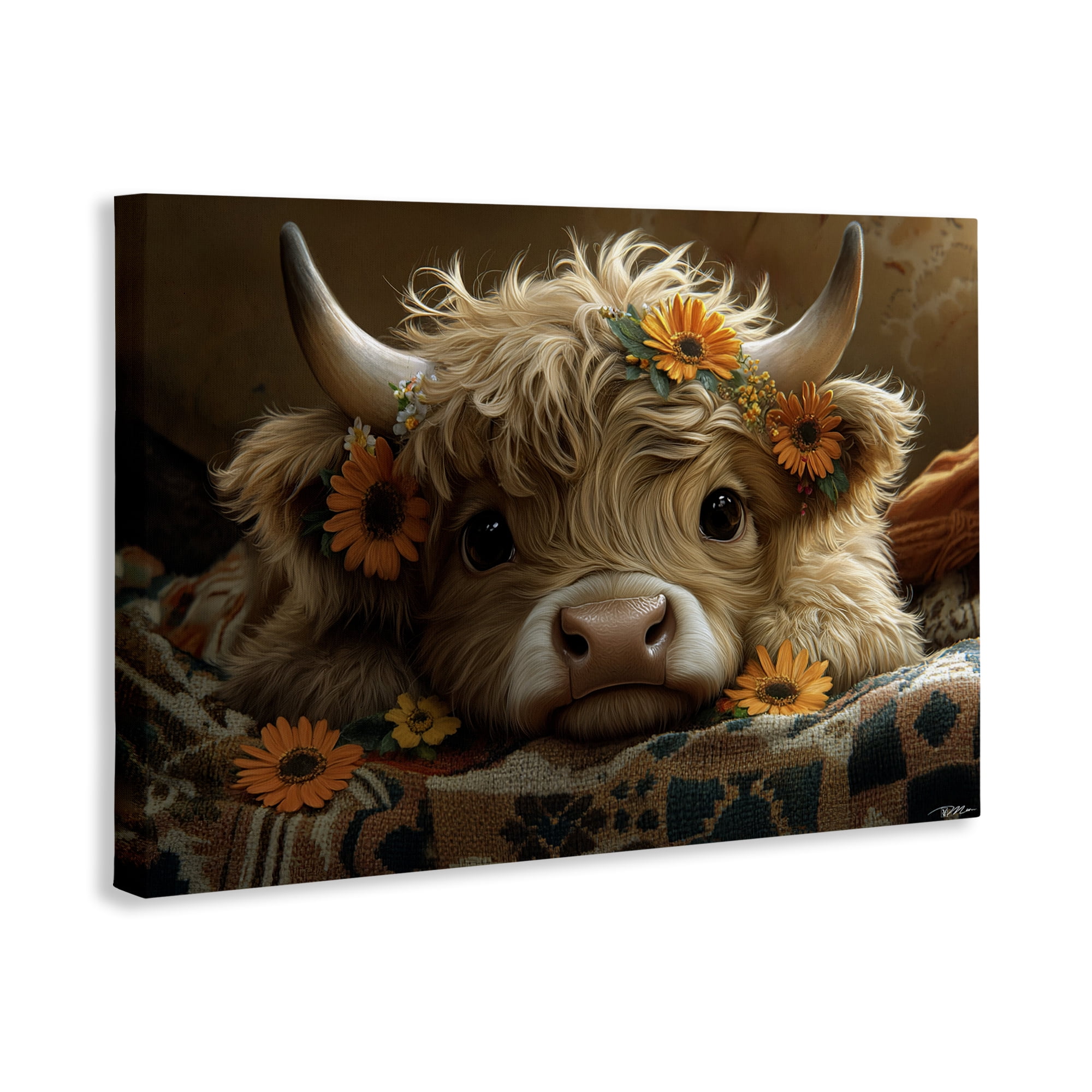 Adorable Flower Bedecked Cattle Canvas Wall Art, design by Momart
