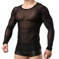 thumbnail image 4 of Men's Underwear Mesh Breathable Shirts Men's Long Sleeve Sleepwear See Through Mesh Blouse Casual, 4 of 6