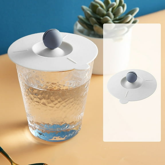 ZOURIH Silicone Airtight Seal Cup Lids Drink Covers with Spoon Holder,1 Pcs Colored Universal Cup Lids,Reusable Mug Cover,Food Grade Dust-proof Airtight Seal Lids for Mugs Tea Cups Coffee Cup,Grey
