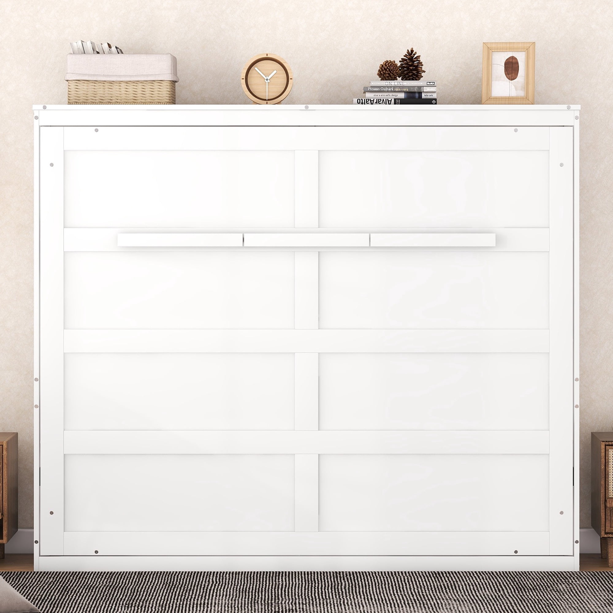 Euroco Wood Queen Size Murphy Wall Bed, White