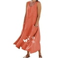 thumbnail image 3 of Robes Fluides Grande Taille pour Femmes Col Rond Sans Manches Robe Midi Amusante à Motif Longues Robes avec Poches Robes d'Été Décontractées de Plage Robe Rouge Melon D\'eau, Taille P-5TG, 3 of 6