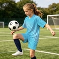 thumbnail image 4 of Nilvkv Toddler Girl Outfit, Girls Athletic Sets, Fast Dry Breathable Short Sleeve Jersey and Pocketed Shorts Set Training Blue 11-12 Years, 4 of 8