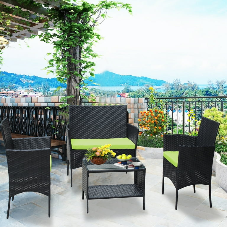 Wicker patio sets on clearance 4 piece outdoor conversation set with sale glass dining table
